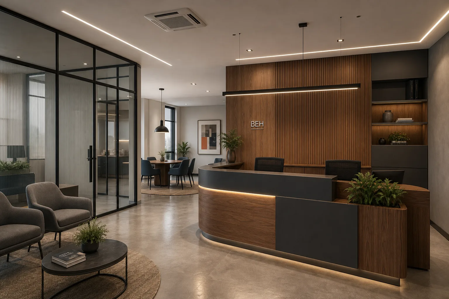 Concepto visual de recepción corporativa preparado por BEH